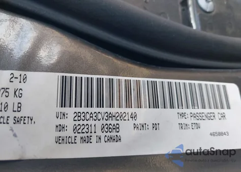 2010 Dodge Charger Sxt z USA, uszkodzony, nr VIN 2B3CA3CV3AH202140